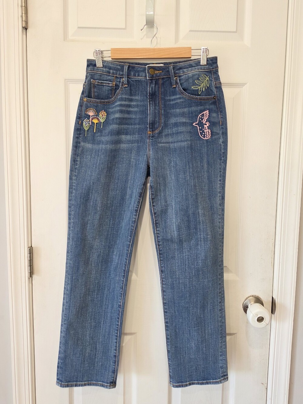 Driftwood Embroidered Blue Women's Jeans with Floral & Bird Accents Size 27